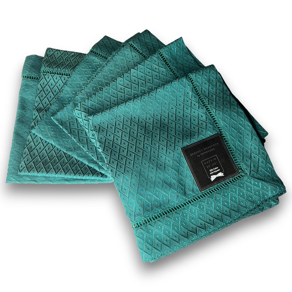 Regency Hemstitch by Newbridge Teal‎ Green Cloth Napkins Set of 6
